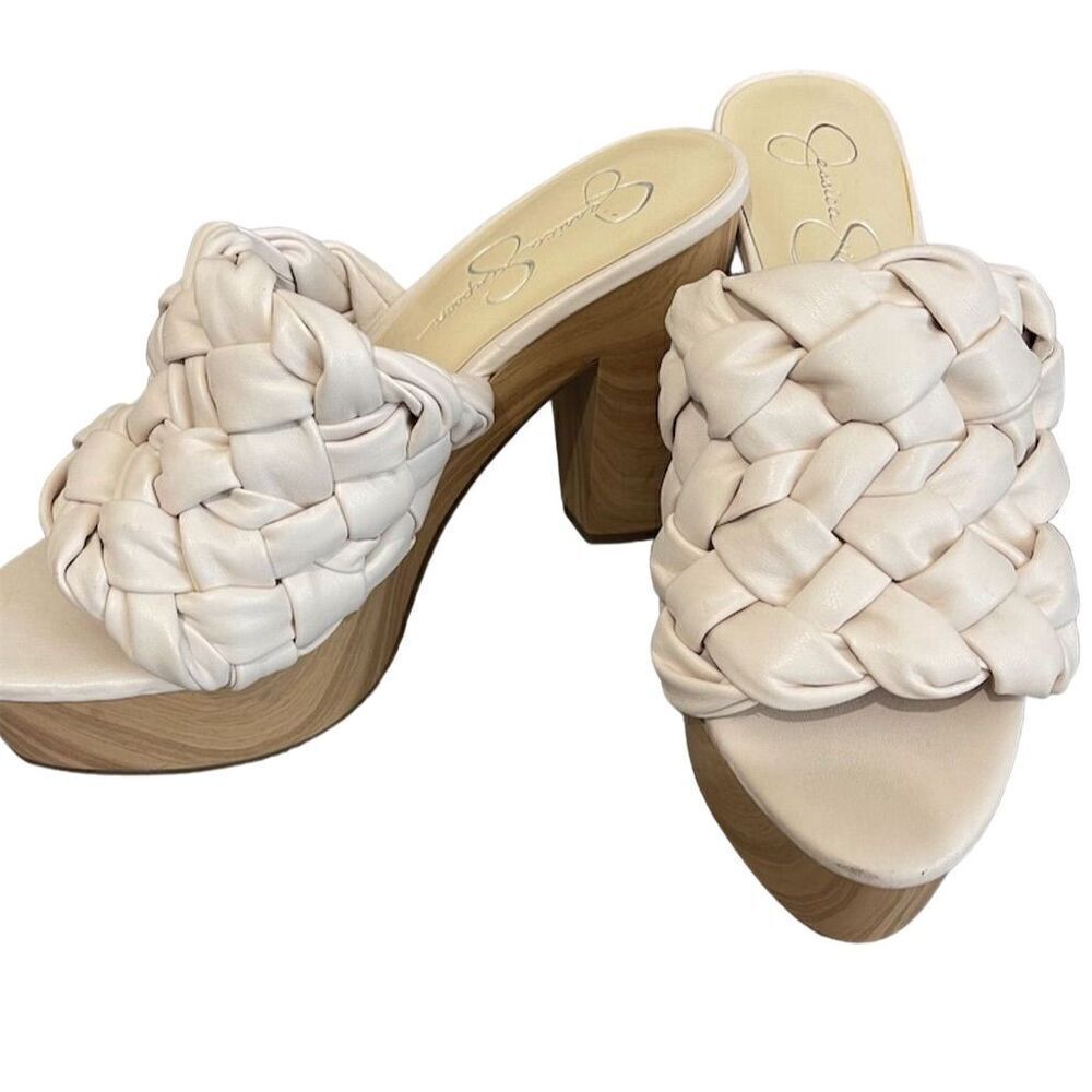 Jessica Simpson Supira Sandals Women's Tan/White Braided Platform Heels Size 9 - Picture 2 of 5